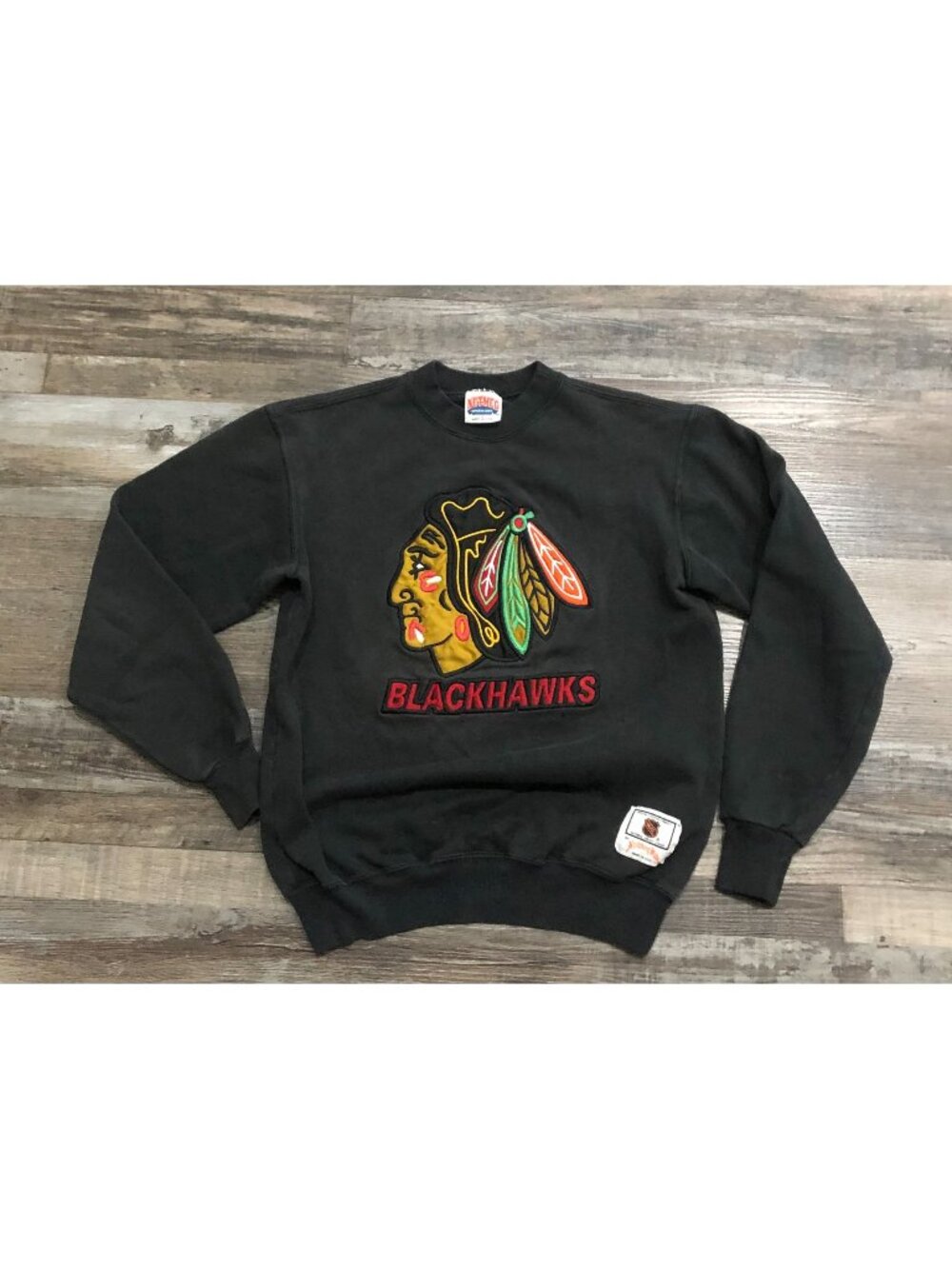 Vintage Nutmeg Chicago Blackhawks Youth XL Black Crewneck Sweatshirt Pullover